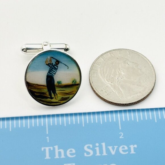 Tiffany Golf Hand Painted Enamel Cufflinks Vintage in Sterling Silver - Picture 7 of 7